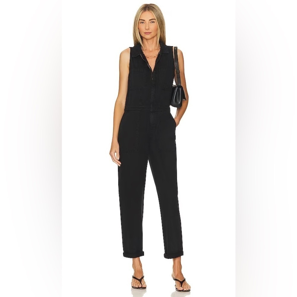 Bella Dahl Gwen Zip Front Coverall Sleeveless Denim Jumpsuit Overalls in Black